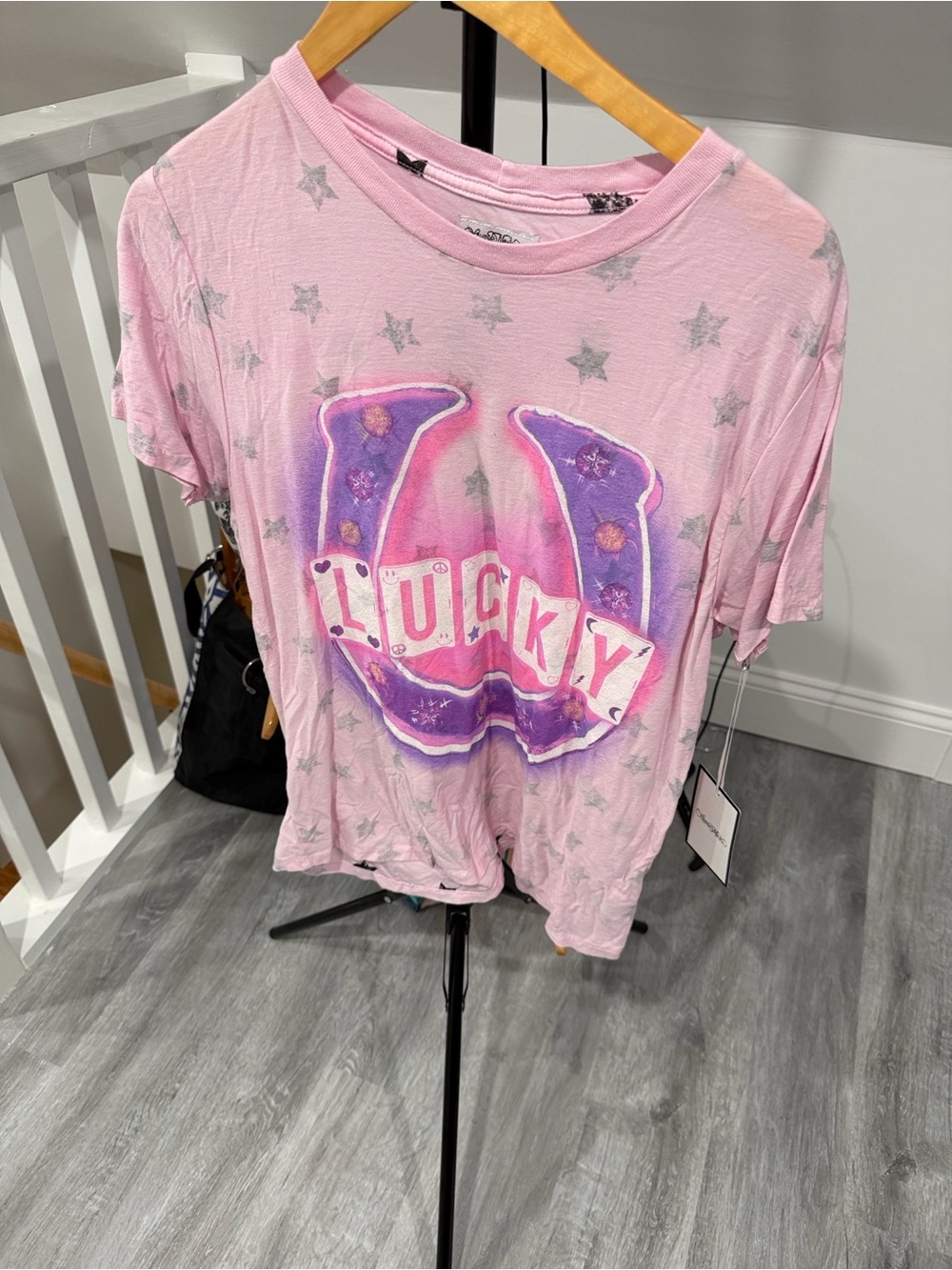 Lauren Moshi Pink 'Lucky' Graphic Short Sleeve Tee
